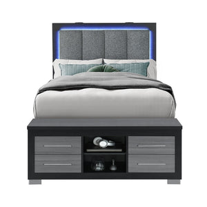 English Elm Messa Full Storage Bed Bookcase Headboard Led Lighting Urban Contemporary Bedroom Black+Grey B201S00357