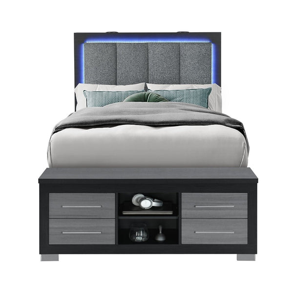 English Elm Messa Full Storage Bed Bookcase Headboard Led Lighting Urban Contemporary Bedroom Black+Grey B201S00357