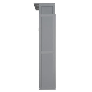 English Elm Full Size Murphy Wall Bed with Led Lighting Open Shelves Space Saving Cabinet Gray LP000694AAE-2