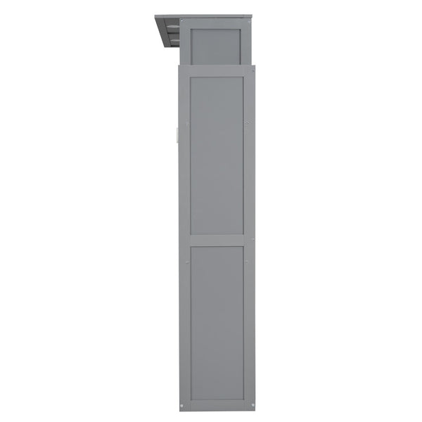 English Elm Full Size Murphy Wall Bed with Led Lighting Open Shelves Space Saving Cabinet Gray LP000694AAE-2