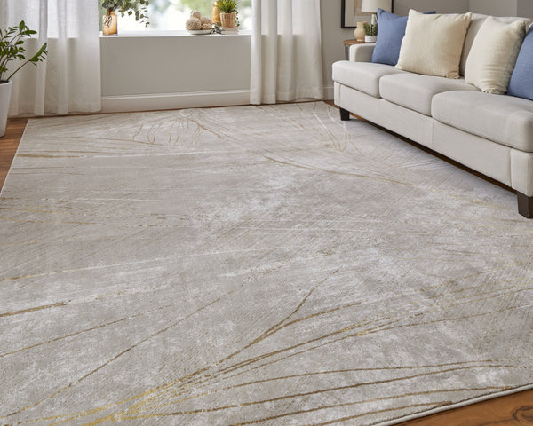 Feizy Rugs Waldor Modern Abstract Floral High-low Pile Rug In Gold, Ivory, And Gray For Elegant Home Decor Taupe,Brown,Silver Polypropylene,Polyester 73539nbfivybgee10