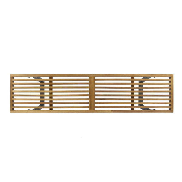 English Elm Metal/solid Acacia Wood Outdoor Bench Gray Wash Finish Iron Legs Patio Seating N768P403945T