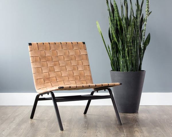 Sunpan Omari Lounge Chair - Handcrafted Light Tan Suede & Black Iron Frame for Unique Style & Comfort