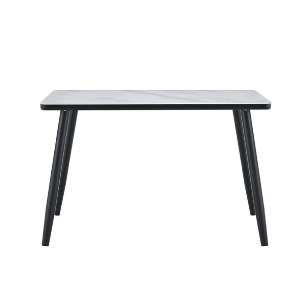English Elm Modern Marble Effect Glass Top Dining Table Seats Six Tapered Steel Legs Sleek W1151S04618