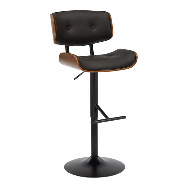 English Elm Adjustable Swivel Barstools Mid-century Walnut Faux Leather Kitchen Counter Set of 2 B202S01996