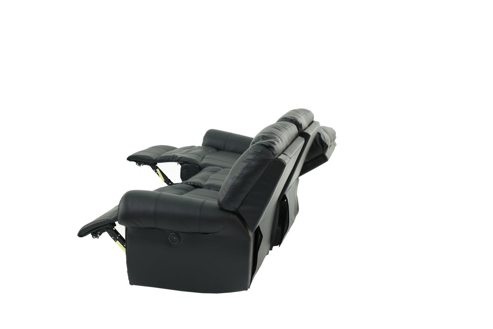 English Elm Plush Oversized Manual Motion Sofa In Black Bonded Leather - 3-Seat Comfort For Stylish Living Rooms B011P205577-GIGA