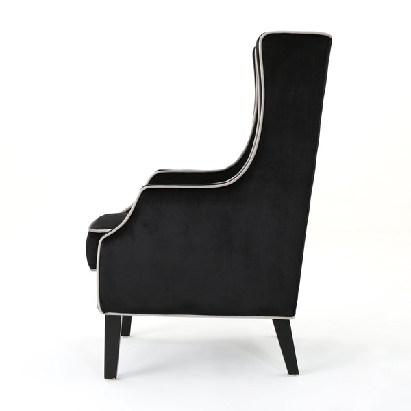 English Elm Christopher Knight Home® - CLUB Velvet Armchair with Tonal Piping and Two-Tone Upholstery, Plush Durable Craftsmanship, Cozy Statement Piece Black 61443.00BPRL