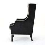 Christopher Knight Home® - Noble House - Eddison Traditional Black Velvet Two Toned Club Chair with Pearl Accent Pipping