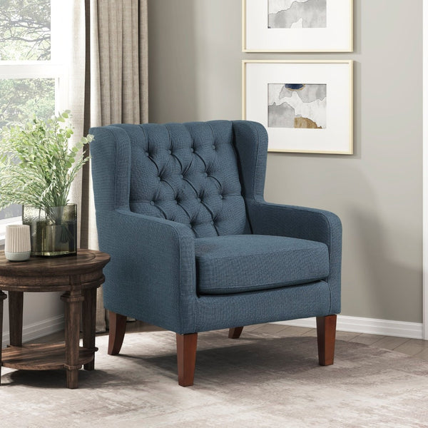 English Elm Classic Wingback Button-tufted Accent Chair Plush Foam Seat Solid Wood Legs Formal Style B011P419468