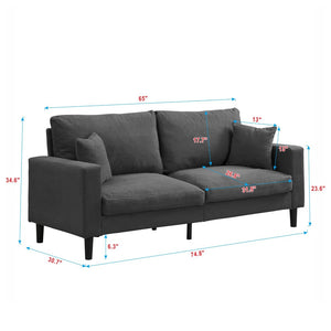 English Elm 74" Three Seat Sofa Hardwood Frame High Density Foam Upholstered Modern Living Room Dark Gray W311P221223