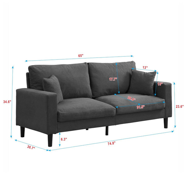 English Elm 74" Three Seat Sofa Hardwood Frame High Density Foam Upholstered Modern Living Room Dark Gray W311P221223