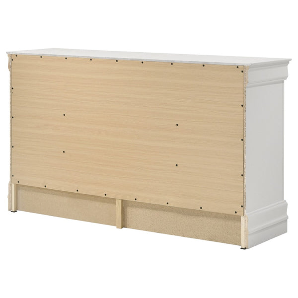 English Elm Frances Six Drawer Dresser Warm Wood Grain Finish with Nickel Bail Handles for Bedroom White B062P447791
