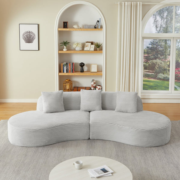 English Elm Contemporary Corduroy Compressed Upholstered Curved Sectional Sofa with Spring Cushions, No Assembly Required, Chic Lounge Appeal LIGHT GREY W2339S00059