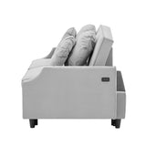 English Elm 54.7" Multiple Adjustable Positions Sofa Bed Stylish Sofa Bed With A Button Tufted Backrest, Two Usb Ports and Four Floral Lumbar Pillows For Living Room, Bedroom,Or Small Space, Light Grey