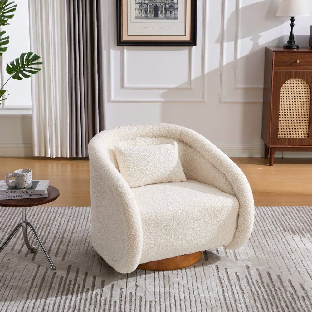English Elm Swivel Barrel Chair Plush Teddy Fabric Pumpkin Silhouette for Living Room or Bedroom W3244P288825