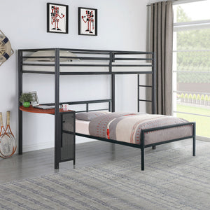 English Elm Blair Gunmetal Twin Workstation Loft Bed with Built-In Desk Space Saving Metal Frame for Apartments B062P340739