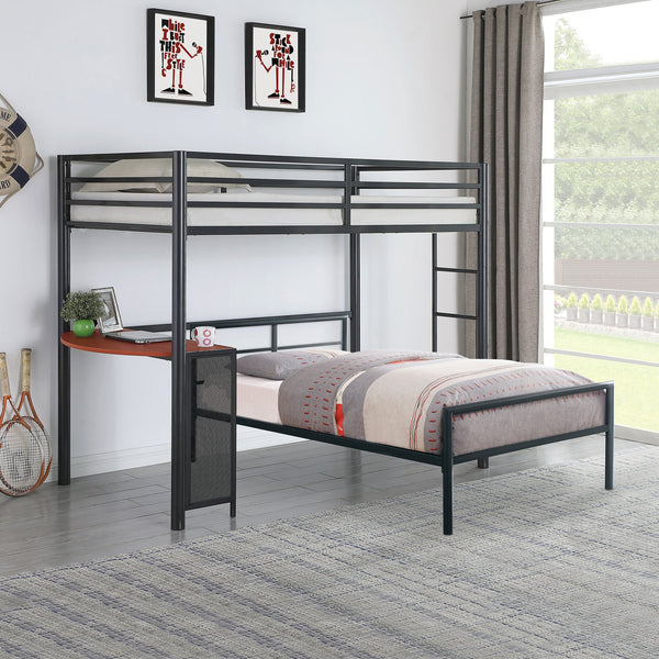 English Elm Blair Gunmetal Twin Workstation Loft Bed with Built-In Desk Space Saving Metal Frame for Apartments B062P340739