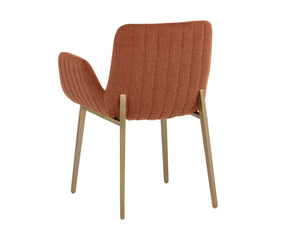 Sunpan Lucano Dining Armchair - Elegant Scooped Design with Vertical Channel Tufting and Gold Legs Belfast Rust