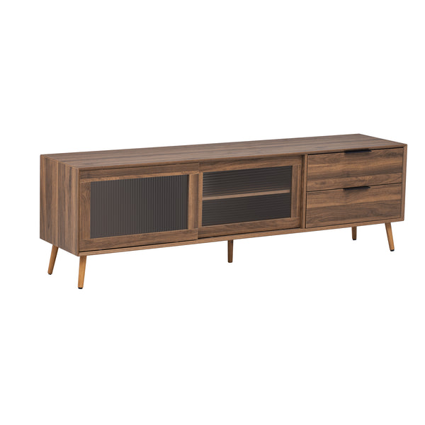 English Elm Modern TV Stand Walnut 70.8" Mid-Century Media Console for 75"+ TVs with Glass Doors, Drawers & Cable Management N710P222776P