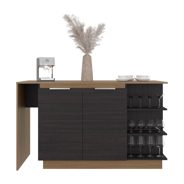 English Elm Urie Two-tone Kitchen Island with Wine Rack Cabinet Wenge Oak Modern Storage B128S00242