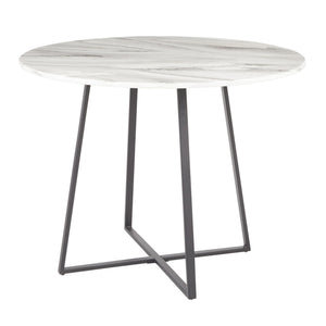 English Elm Cosmo Round Dining Table With White Marble Top & Black Metal Base – Modern Elegance For Your Home B202S01109