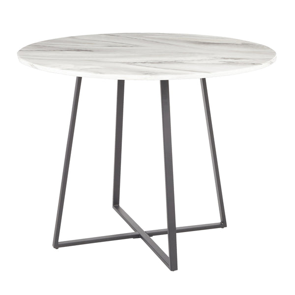 English Elm Cosmo Round Dining Table With White Marble Top & Black Metal Base – Modern Elegance For Your Home B202S01109