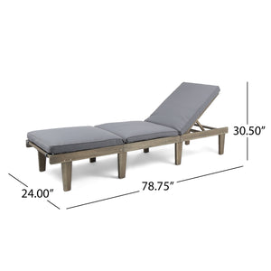 English Elm Christopher Knight Home® - ARIANA Acacia Wood Chaise Lounge with Water-Resistant Cushion — Outdoor Poolside Comfort & Style Grey 57523.00GRY
