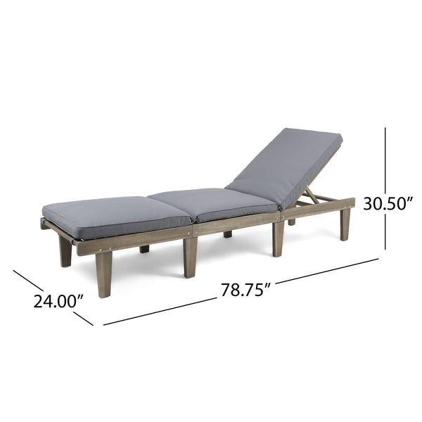 English Elm Christopher Knight Home® - ARIANA Acacia Wood Chaise Lounge with Water-Resistant Cushion — Outdoor Poolside Comfort & Style Grey 57523.00GRY