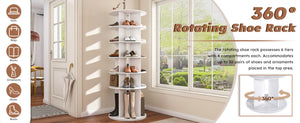 English Elm Rotating Shoe Rack Tower - 6-Tier 360° Spinning Organizer For 24 Pairs, Space-Saving Design, White W2699P270163-GIGA