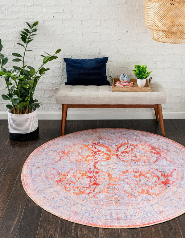 Unique Loom Timeless Thaddeus Machine Made Overdyed Rug Rust Red, Ivory/Violet/Orange 7' 7" x 7' 9"