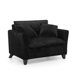 English Elm Lazy Corduroy Armchair with Plush Cushion and Supportive Backrest for Living Room Comfort and Style Black W487P326811