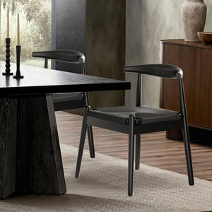 English Elm Weave Dining Chairs Set Of 2 - Elegant Mid-Century Modern Oak Frame With Handwoven Twine Seats T3623P371948-GIGA