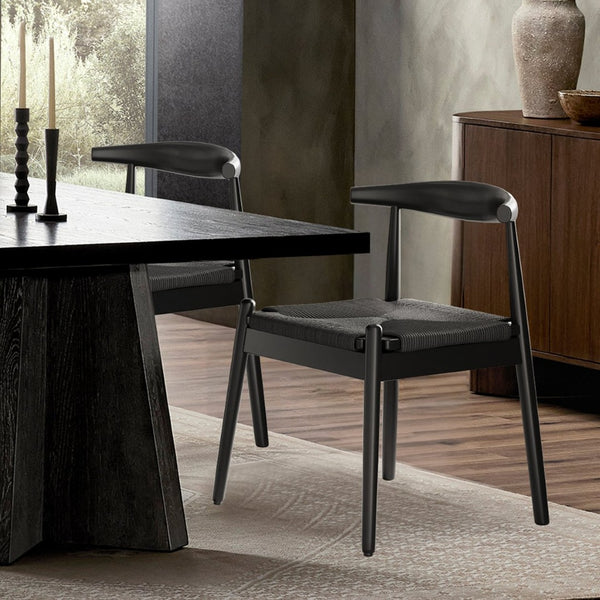 English Elm Weave Dining Chairs Set Of 2 - Elegant Mid-Century Modern Oak Frame With Handwoven Twine Seats T3623P371948-GIGA