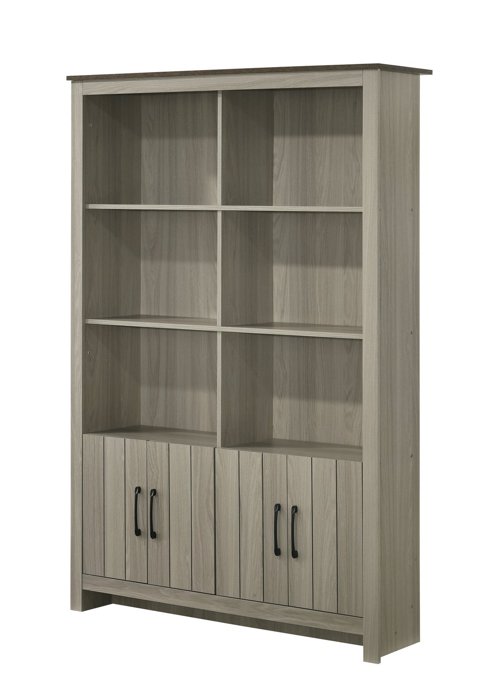 English Elm Nyla 47" Gray Oak Bookcase with 4 Cabinet Doors & 6 Open Shelves, Contrasting Top, Stylish Storage B061S00866