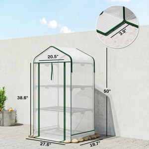 English Elm Portable Three Tier Mini Greenhouse with Uv Pe Cover for Balcony Patio Garden Dark Green,White T3971P468259