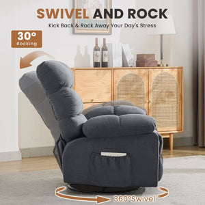 English Elm Swivel Rocker Recliner Ergonomic Glider Chair with Storage Pockets for Small Spaces W1521P479289