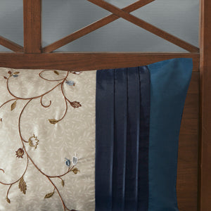 English Elm Embroidered 7-Piece Navy King Comforter Set With Floral Design & Decorative Pillows For Elegance B03596945
