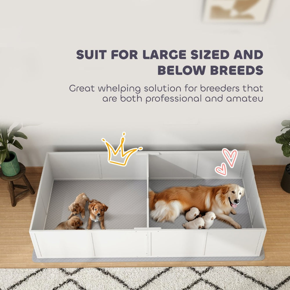 English Elm Pawhut Whelping Box With Washable Pad & Adjustable Door - Safe Space For Dogs & Puppies, 96" X 47" W2225P249986-GIGA