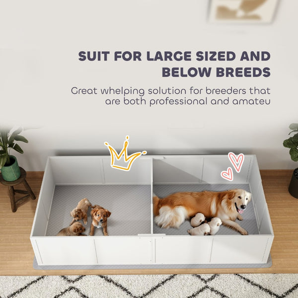 English Elm Pawhut Whelping Box With Washable Pad & Adjustable Door - Safe Space For Dogs & Puppies, 96" X 47" W2225P249986-GIGA