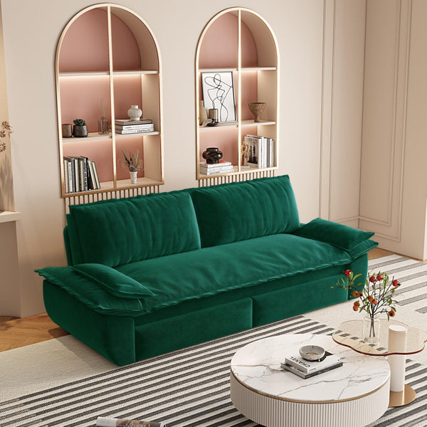 English Elm 73.2" Queen Sleeper Sofa Convertible Corduroy Loveseat for Guest Room or Living Space Green W1885S00231