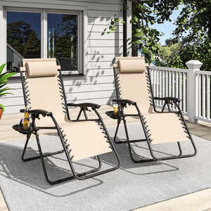 English Elm Zero Gravity Reclining Lounge Chair Breathable Mesh Portable Folding Patio Beach Seat Khaki W3979P392944