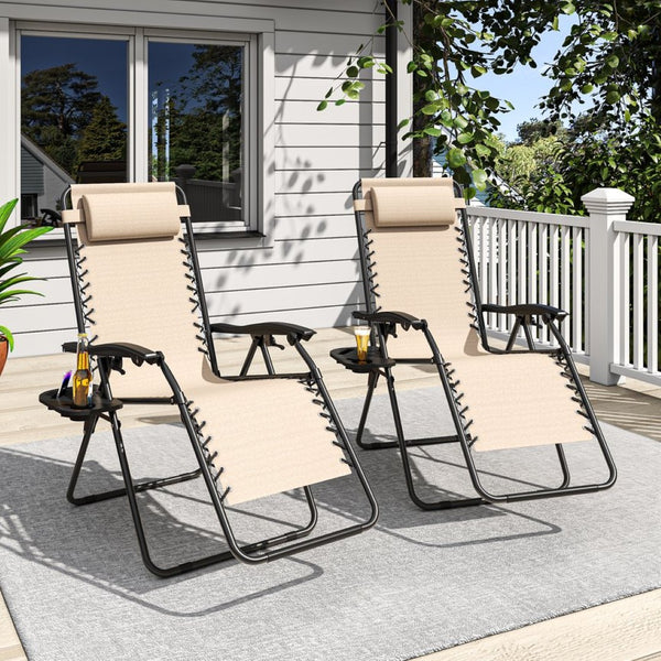English Elm Zero Gravity Reclining Lounge Chair Breathable Mesh Portable Folding Patio Beach Seat Khaki W3979P392944
