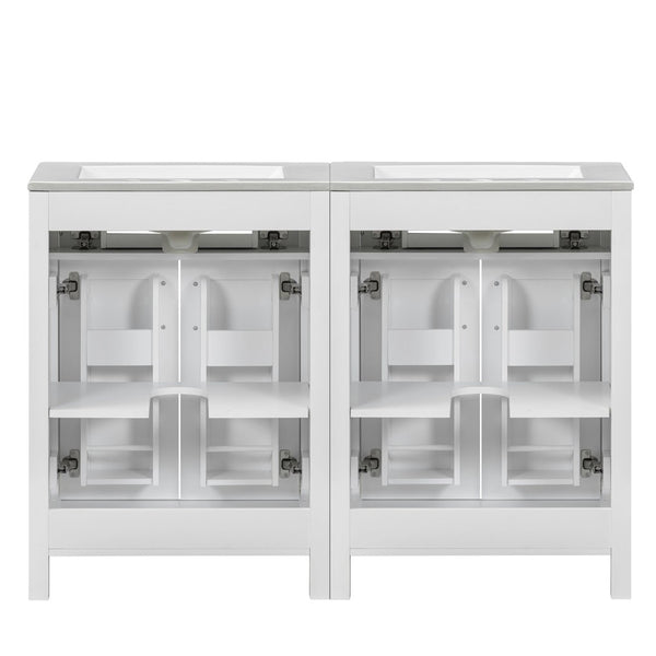 English Elm Modern 48 Inch Freestanding Bathroom Vanity Dual Ceramic Sinks Soft Close Gold Handles White N729P000008K