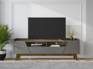 English Elm Marcus 71” TV Stand with Soft-Close Doors, Cable Management, 4 Shelves & Pine Legs for Style DARK GREY B365P397907