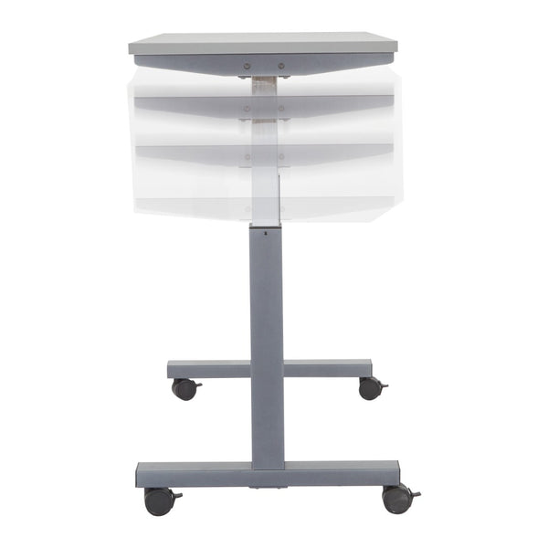 OSP Home Furnishings Ht Pneumatic Height Adjustable Standing Desk with Steel Frame and Locking Casters Gry 48X24 PHAT2448G7