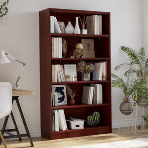 English Elm 5 Shelf Tall Cherry Wood Bookcase with Adjustable Shelves for Office or Bedroom T3623P418325