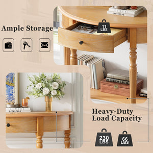 English Elm Trexm Farmhouse Half Moon Entryway Console with Drawer Open Shelf Pine Legs N715P383795D