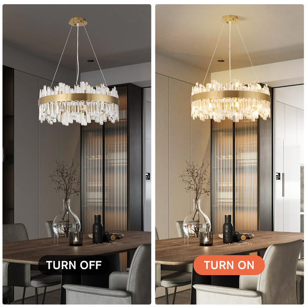 English Elm Modern Crystal 24" Gold Chandelier 18-Light Round Brass Fixture with Clear Crystals for Grand Rooms W2869P218650