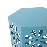 Christopher Knight Home® - Noble House - Giselle Indoor 14 Inch Matte Blue Iron Floral Side Table