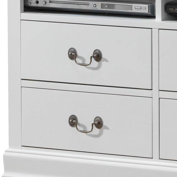 English Elm Charming White Media Storage Unit with Multiple Compartments, 35"H x 42"W x 18"D, No Assembly Required, Smooth Finish B078108235